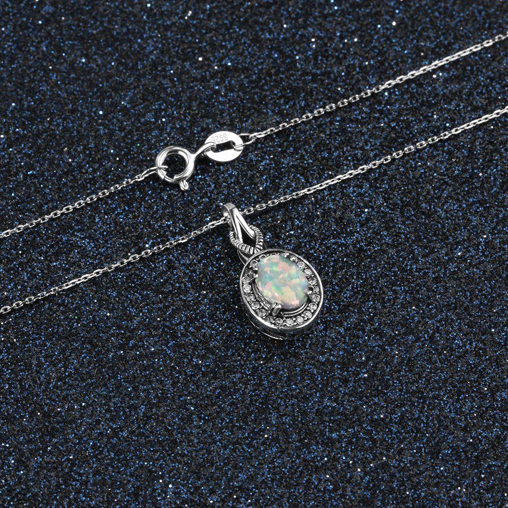 Hot Opal Pendants&Necklace 925 Sterling Silver Round Opal Fashion CZ Collares Jewelry - Personalized Jewel