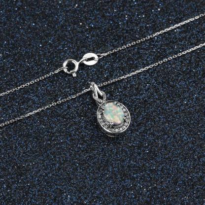 Hot Opal Pendants&Necklace 925 Sterling Silver Round Opal Fashion CZ Collares Jewelry - Personalized Jewel