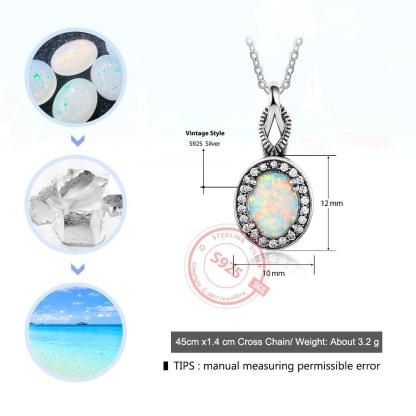 Hot Opal Pendants&Necklace 925 Sterling Silver Round Opal Fashion CZ Collares Jewelry - Personalized Jewel