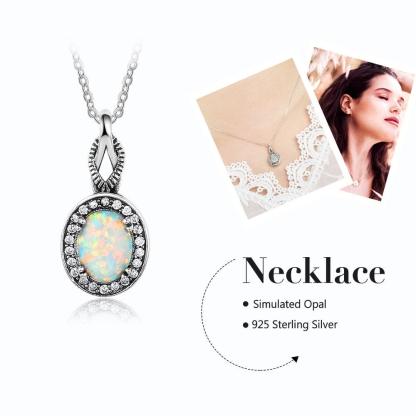 Hot Opal Pendants&Necklace 925 Sterling Silver Round Opal Fashion CZ Collares Jewelry - Personalized Jewel