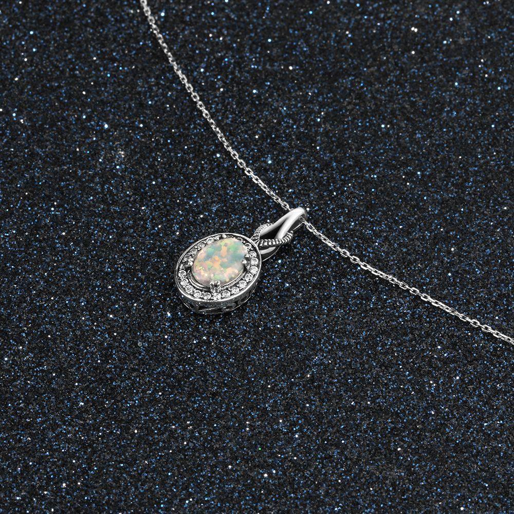 Hot Opal Pendants&Necklace 925 Sterling Silver Round Opal Fashion CZ Collares Jewelry - Personalized Jewel