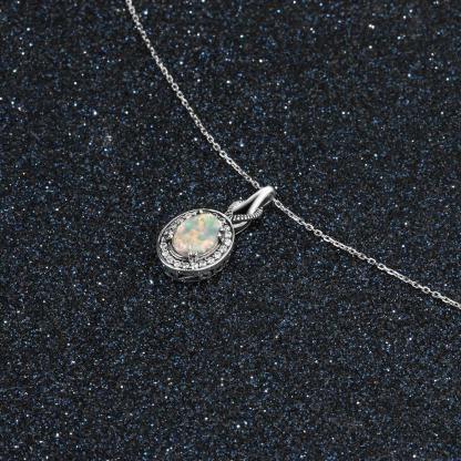 Hot Opal Pendants&Necklace 925 Sterling Silver Round Opal Fashion CZ Collares Jewelry - Personalized Jewel