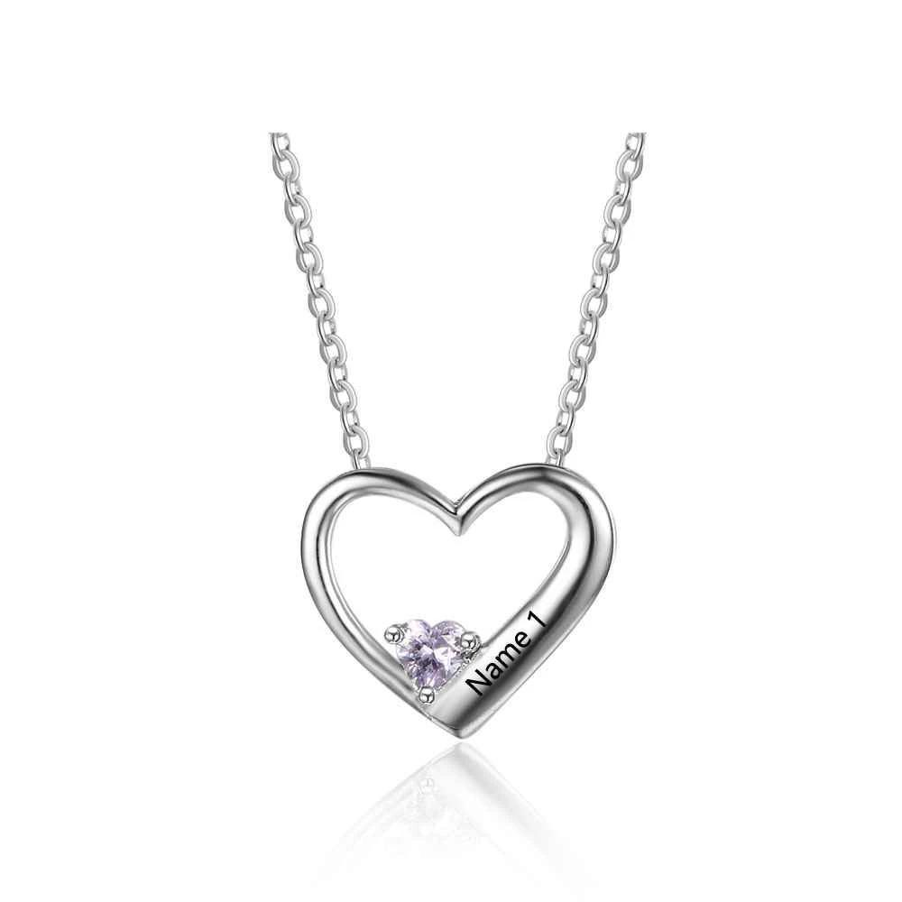 Hot Selling Personalized 925 Sterling Silver DIY Birthstone Necklace Pendant Engraved Heart Mom Wife Gift - Personalized Jewel