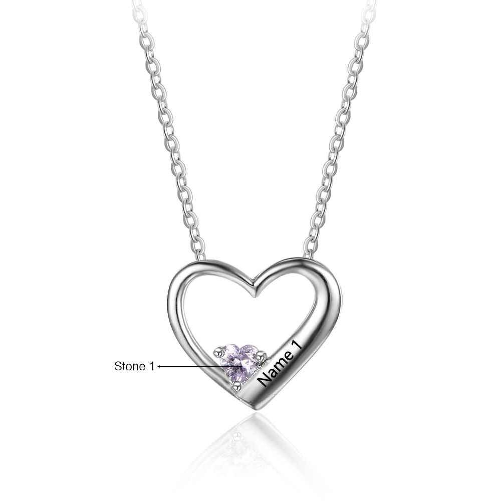Hot Selling Personalized 925 Sterling Silver DIY Birthstone Necklace Pendant Engraved Heart Mom Wife Gift - Personalized Jewel