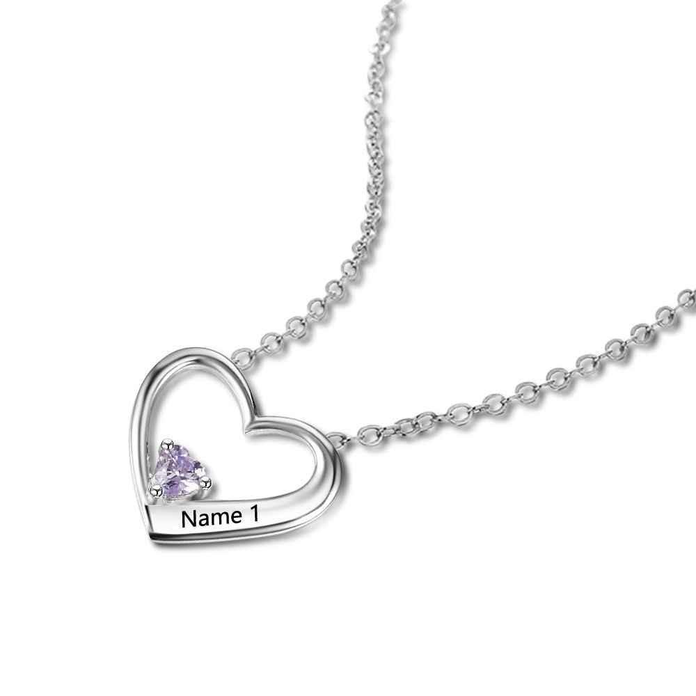 Hot Selling Personalized 925 Sterling Silver DIY Birthstone Necklace Pendant Engraved Heart Mom Wife Gift - Personalized Jewel