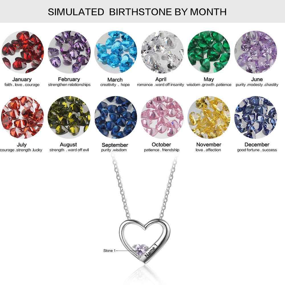 Hot Selling Personalized 925 Sterling Silver DIY Birthstone Necklace Pendant Engraved Heart Mom Wife Gift - Personalized Jewel