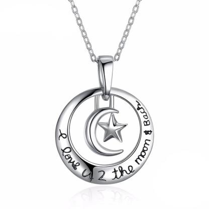 "I Love U 2 The Moon & Stars" - 925 Real Sterling Silver Necklace - Personalized Jewel