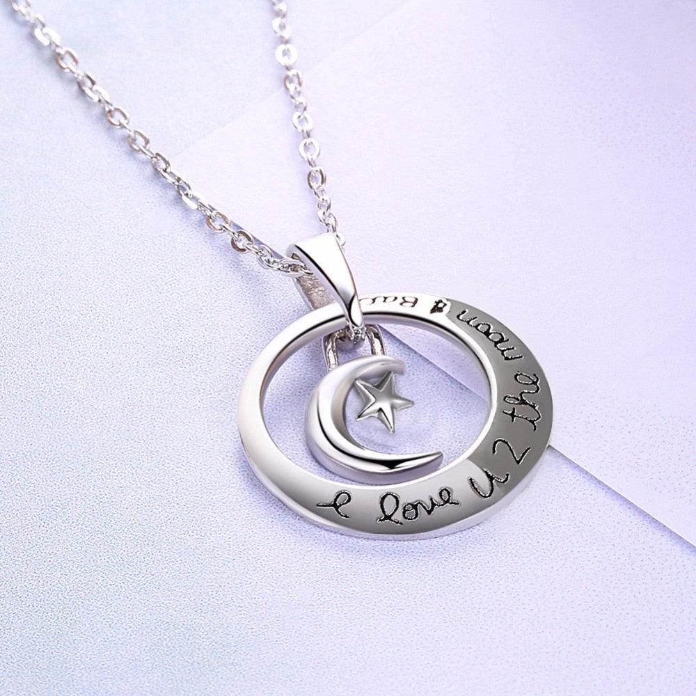 "I Love U 2 The Moon & Stars" - 925 Real Sterling Silver Necklace - Personalized Jewel