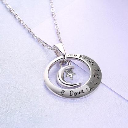 "I Love U 2 The Moon & Stars" - 925 Real Sterling Silver Necklace - Personalized Jewel