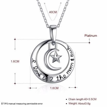 "I Love U 2 The Moon & Stars" - 925 Real Sterling Silver Necklace - Personalized Jewel