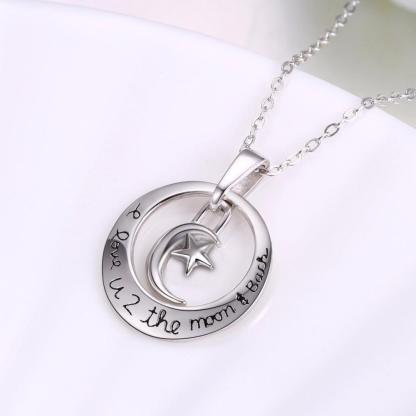 "I Love U 2 The Moon & Stars" - 925 Real Sterling Silver Necklace - Personalized Jewel