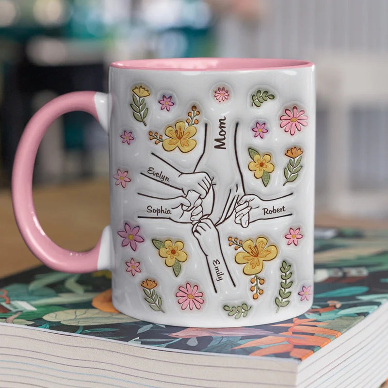 Personalized Family Flower Mug With Custom Name Design