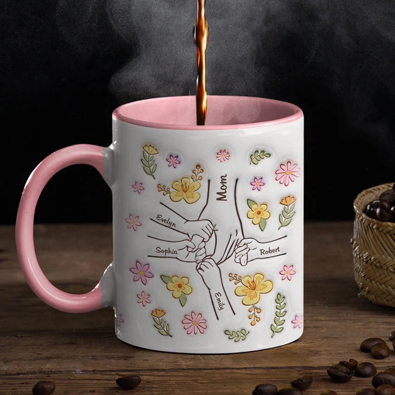 Personalized Family Flower Mug With Custom Name Design