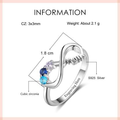Infinity 925 Sterling Silver Women Ring- 3 Birthstones Engraved- Stylish Ladies Ring - Personalized Jewel