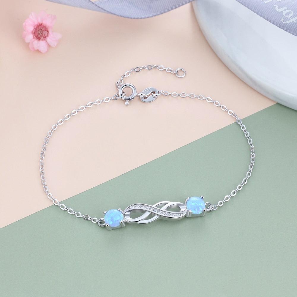 Infinity Love Blue Opal Stone Bracelets & Bangles 925 Sterling Silver Bracelets For Women Party Jewelry - Personalized Jewel
