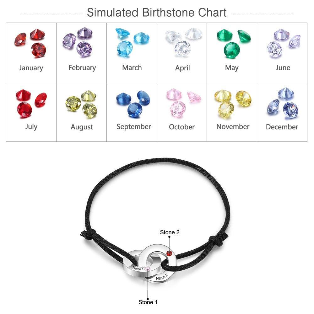 Interlocked Circle Bracelet- Personalized Birthstone Stainless Steel Bracelet - Personalized Jewel