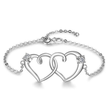 Intertwined Heart Bracelet with Cubic Zirconia Fashion Adjustable Chain Bracelets for Women - Personalized Jewel