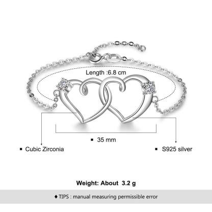 Intertwined Heart Bracelet with Cubic Zirconia Fashion Adjustable Chain Bracelets for Women - Personalized Jewel