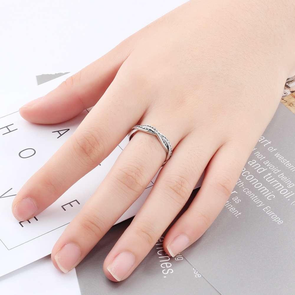 Intertwined Ring for Lovers - Stone Set Silver Ring - Gift for Women on Valentine’s Day - Sterling Silver Ring for Women - Personalized Jewel