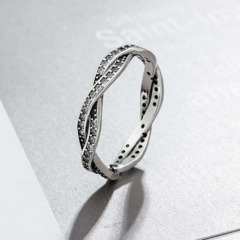 Intertwined Ring for Lovers - Stone Set Silver Ring - Gift for Women on Valentine’s Day - Sterling Silver Ring for Women - Personalized Jewel