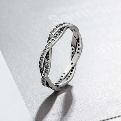 Intertwined Ring for Lovers - Stone Set Silver Ring - Gift for Women on Valentine’s Day - Sterling Silver Ring for Women - Personalized Jewel