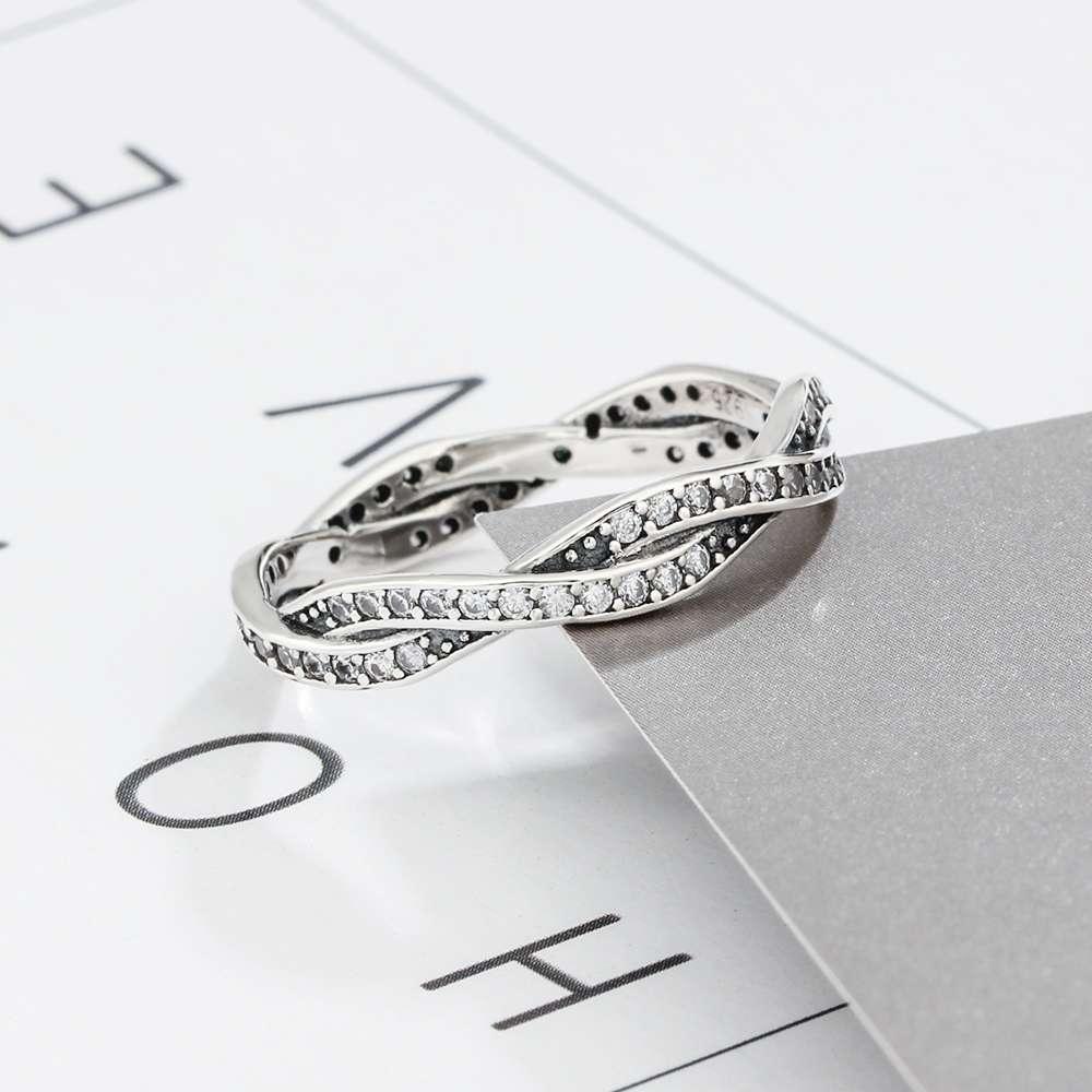 Intertwined Ring for Lovers - Stone Set Silver Ring - Gift for Women on Valentine’s Day - Sterling Silver Ring for Women - Personalized Jewel