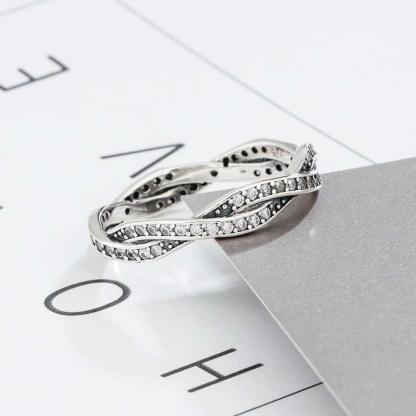 Intertwined Ring for Lovers - Stone Set Silver Ring - Gift for Women on Valentine’s Day - Sterling Silver Ring for Women - Personalized Jewel