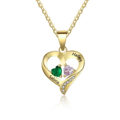 It Takes Two Gold Necklace - 2 Birthstone & Custom Names - Personalized Jewel