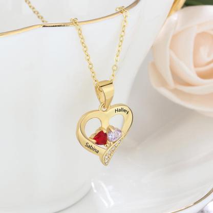 It Takes Two Gold Necklace - 2 Birthstone & Custom Names - Personalized Jewel
