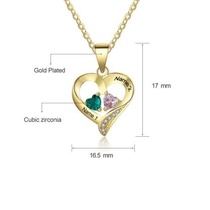 It Takes Two Gold Necklace - 2 Birthstone & Custom Names - Personalized Jewel