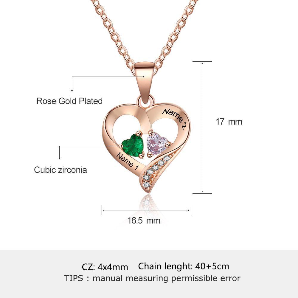 It Takes Two Rose Gold Necklace - 2 Birthstone & Custom Names - Personalized Jewel