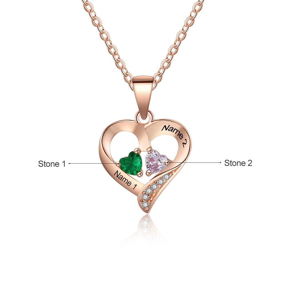 It Takes Two Rose Gold Necklace - 2 Birthstone & Custom Names - Personalized Jewel