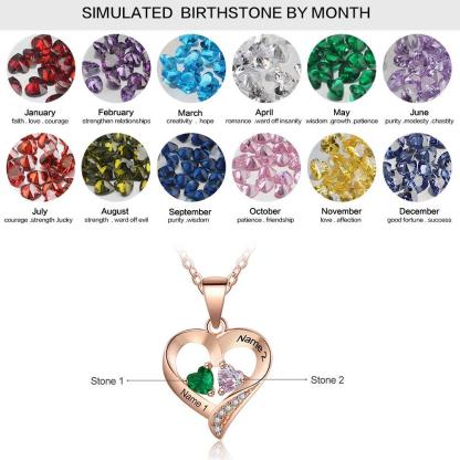 It Takes Two Rose Gold Necklace - 2 Birthstone & Custom Names - Personalized Jewel