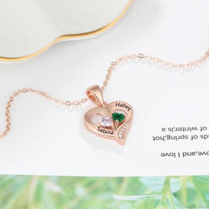 It Takes Two Rose Gold Necklace - 2 Birthstone & Custom Names - Personalized Jewel