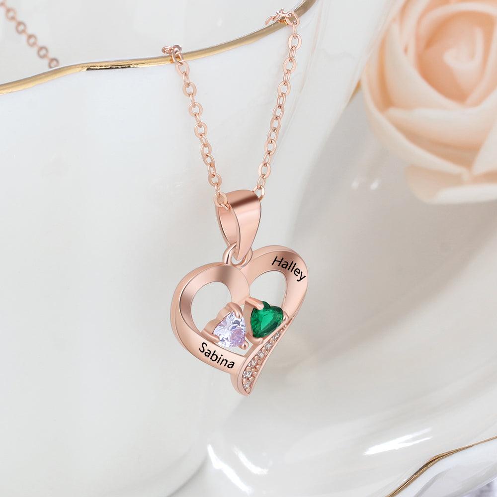 It Takes Two Rose Gold Necklace - 2 Birthstone & Custom Names - Personalized Jewel