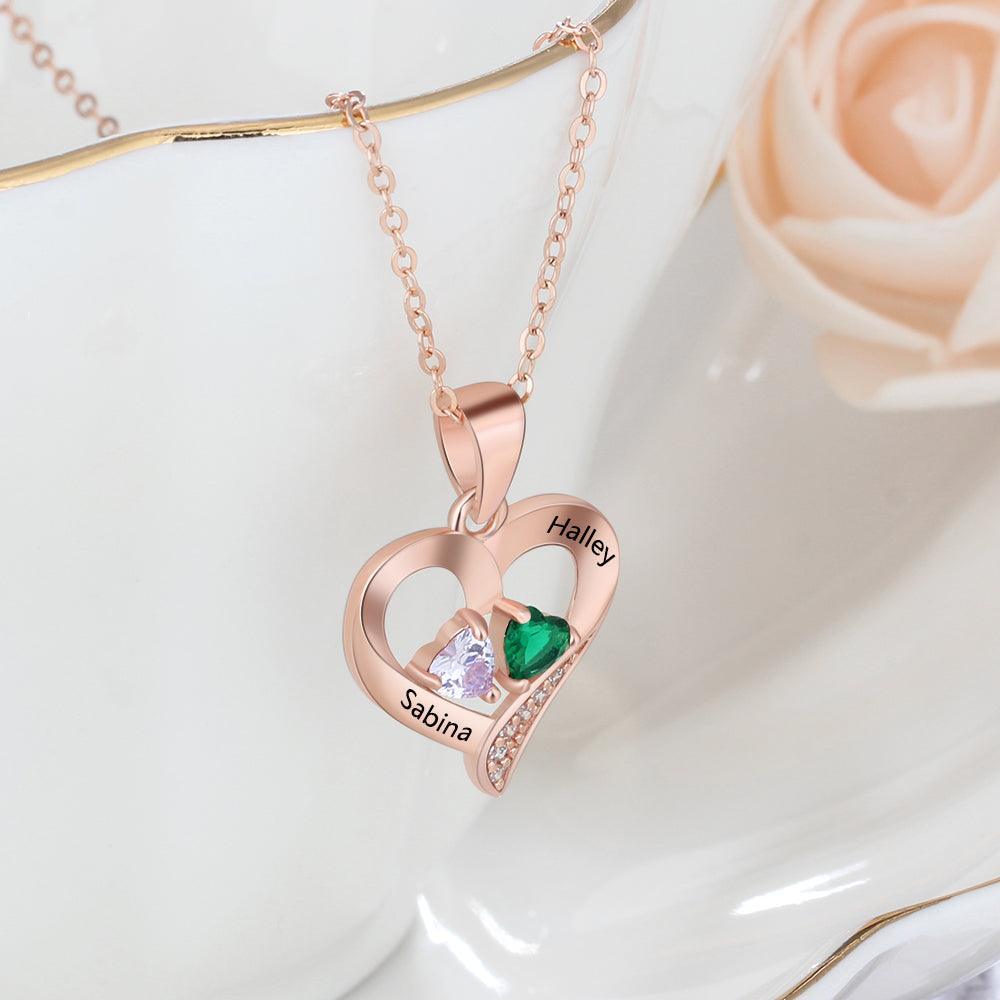 It Takes Two Rose Gold Necklace - 2 Birthstone & Custom Names - Personalized Jewel