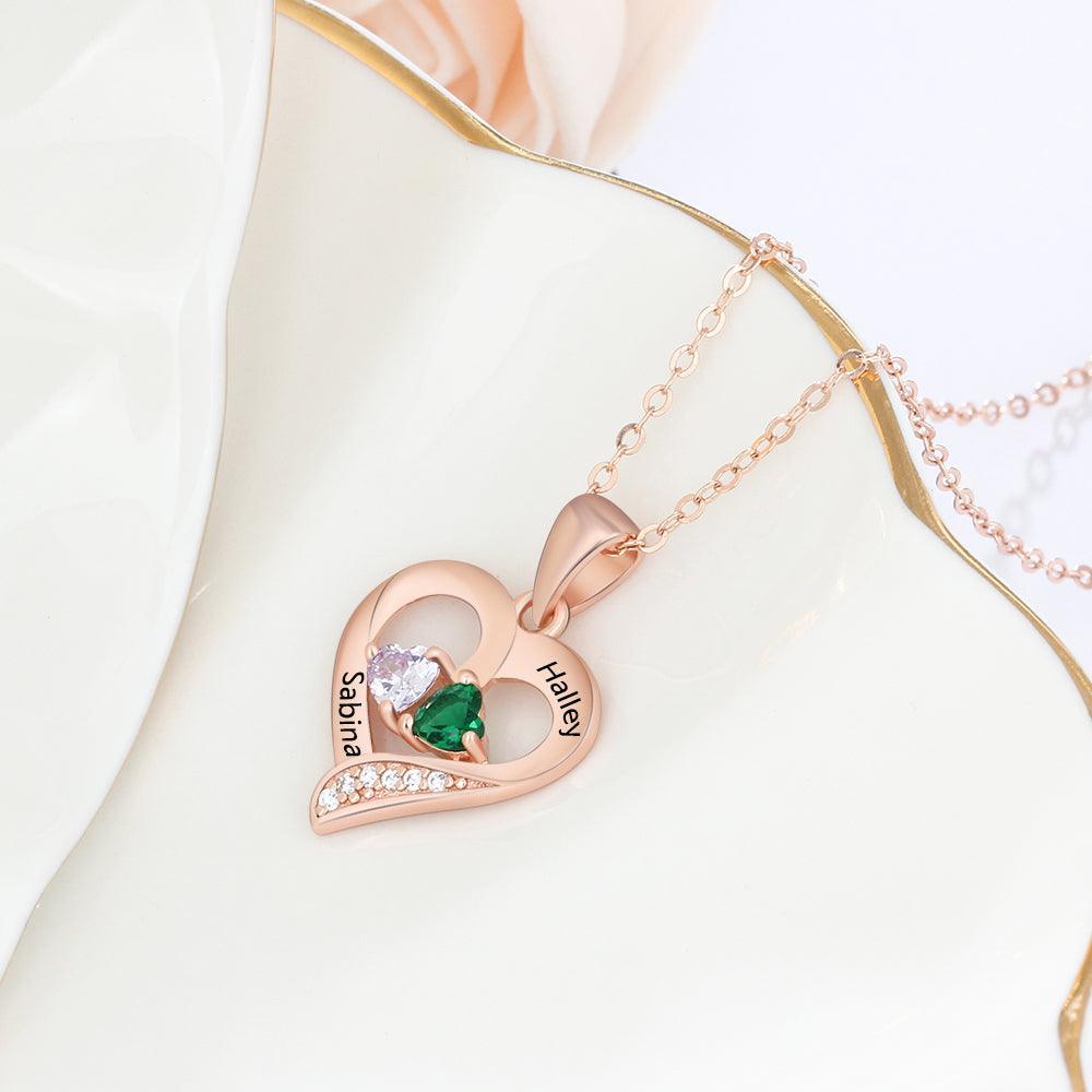It Takes Two Rose Gold Necklace - 2 Birthstone & Custom Names - Personalized Jewel