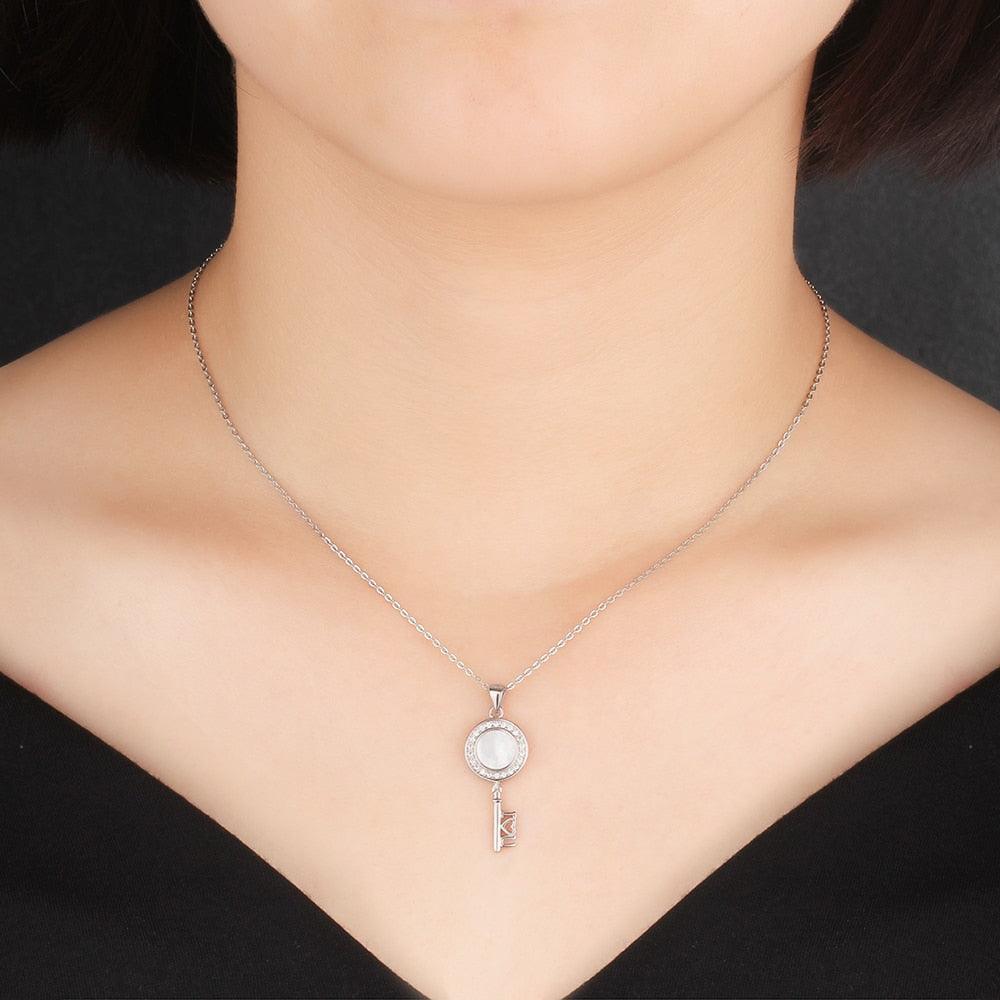 Key Shape Pendant Pearl Necklace - Personalized Jewel