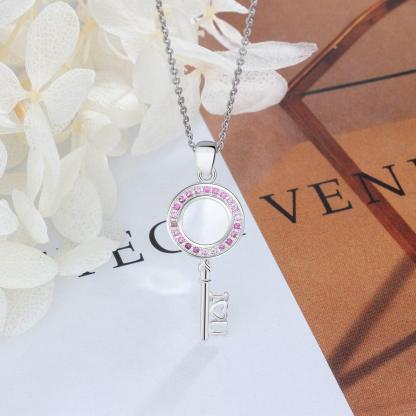 Key Shape Pendant Pearl Necklace - Personalized Jewel