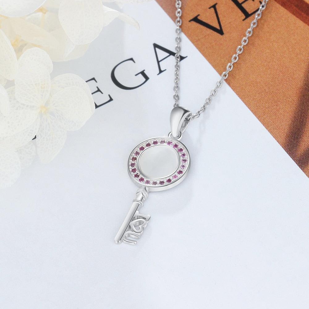 Key Shape Pendant Pearl Necklace - Personalized Jewel