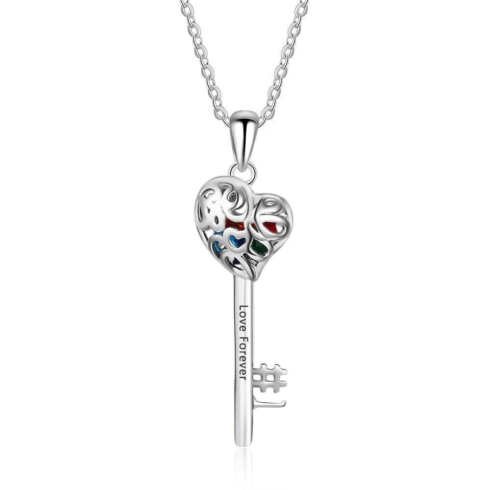 Key Shape With Birthstone Personalized Gifts Engrave Name 925 Sterling Silver Pendant Necklace Women Jewelry - Personalized Jewel