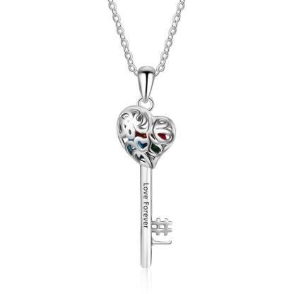 Key Shape With Birthstone Personalized Gifts Engrave Name 925 Sterling Silver Pendant Necklace Women Jewelry - Personalized Jewel
