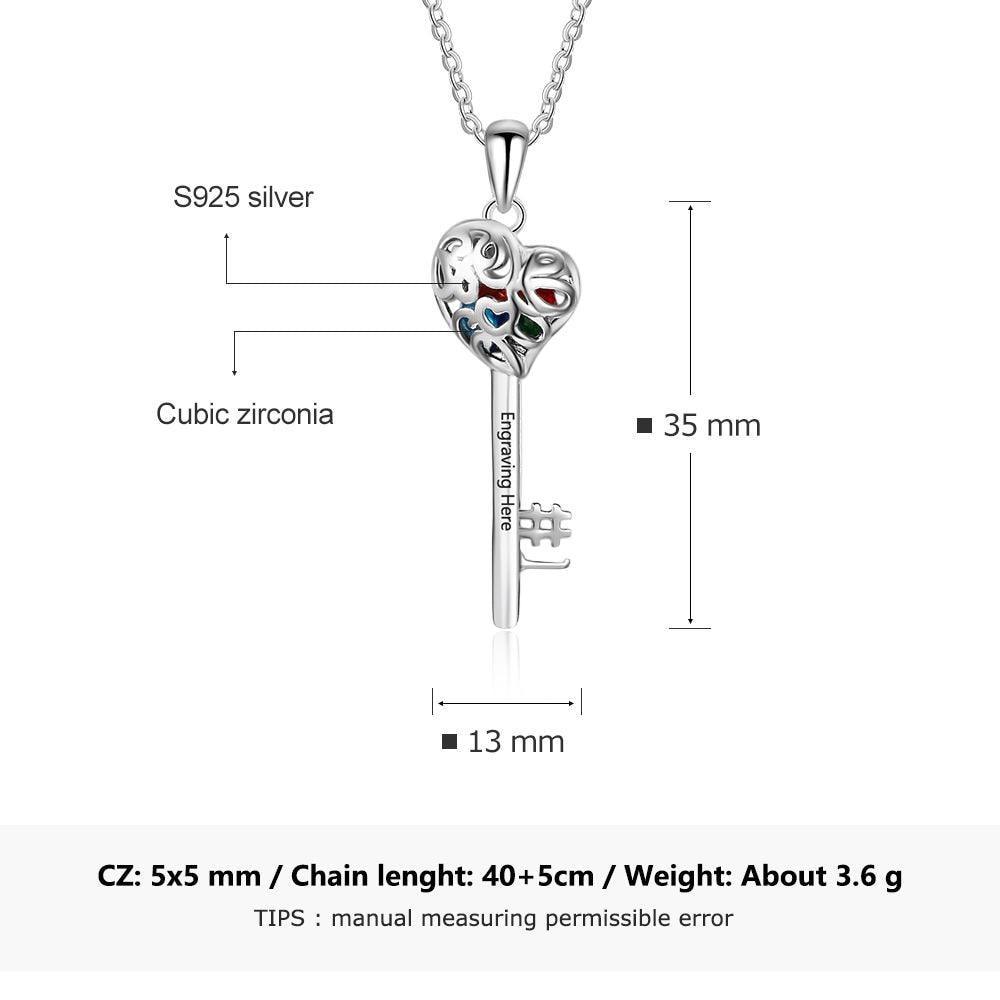 Key Shape With Birthstone Personalized Gifts Engrave Name 925 Sterling Silver Pendant Necklace Women Jewelry - Personalized Jewel