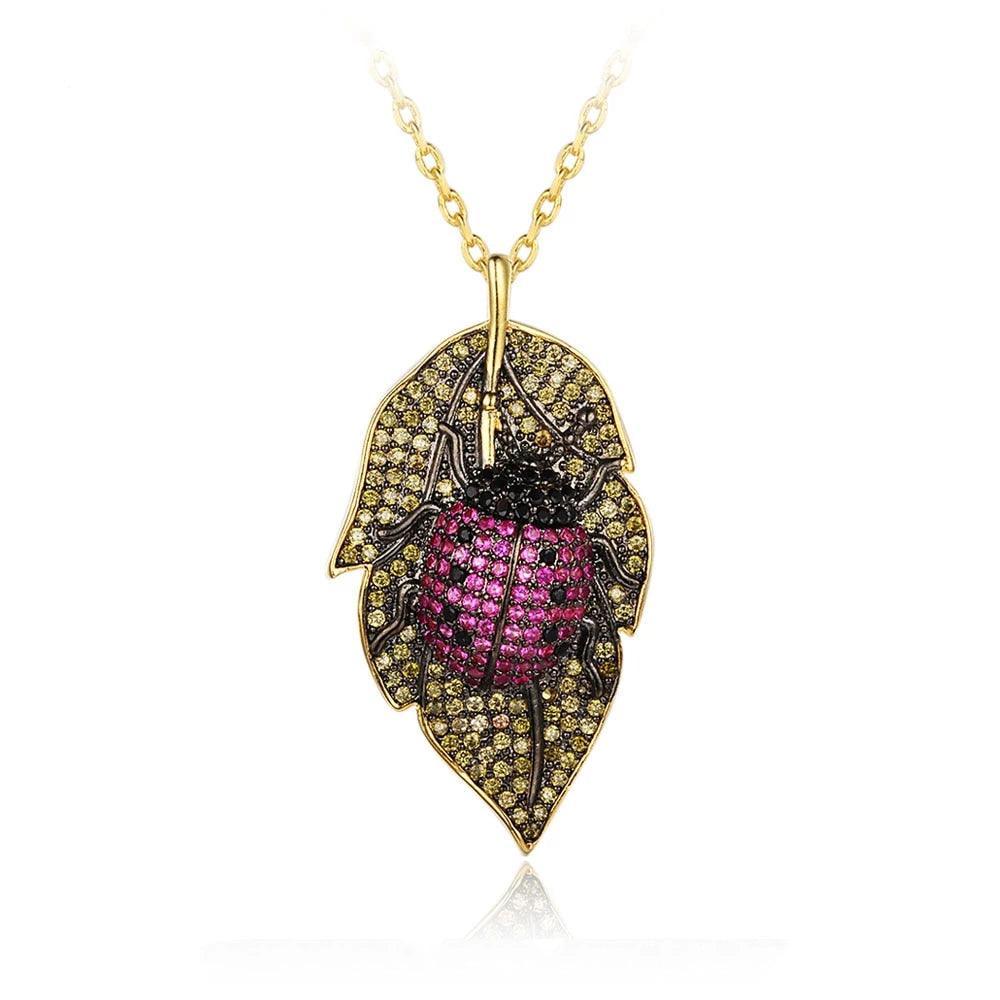 Ladybug on Leaves Pendant - Insect Necklace for Women - Fashion Pendant for Women - Personalized Jewel