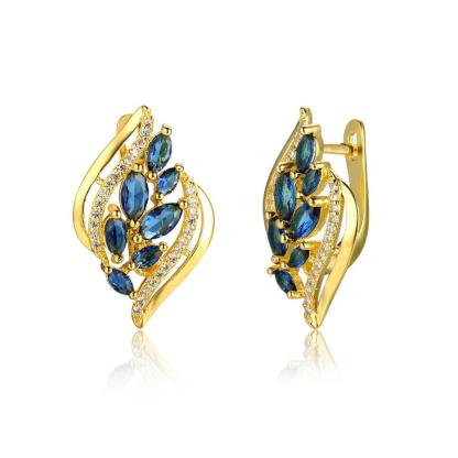 Leaf Shape Gold Color Earring- Party Earrings for Women- Jewelry for Women- Blue Stone Stud Earrings for Women- Stylish Accessories for Women - Personalized Jewel