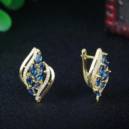 Leaf Shape Gold Color Earring- Party Earrings for Women- Jewelry for Women- Blue Stone Stud Earrings for Women- Stylish Accessories for Women - Personalized Jewel