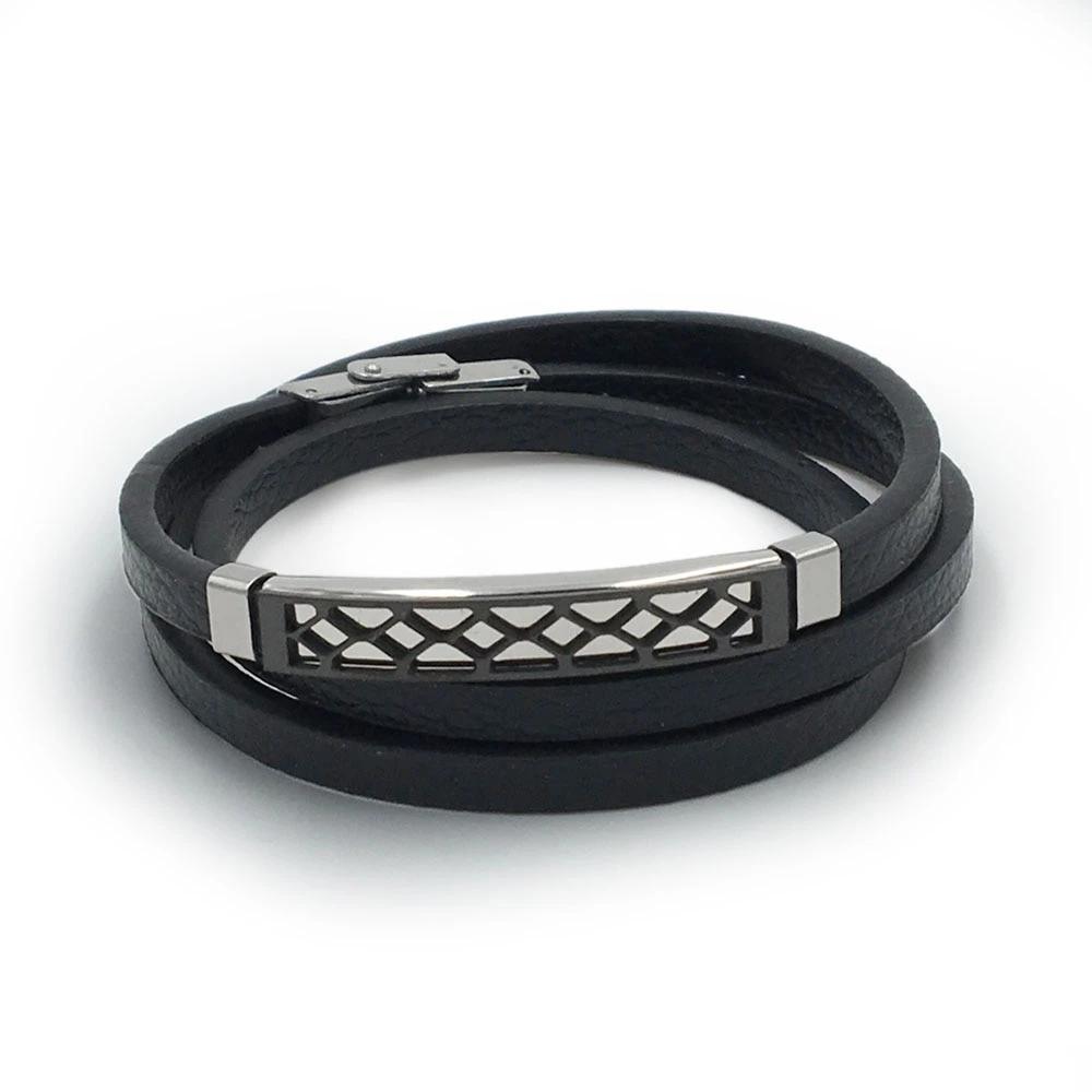 Leather Bracelet for Men Stainless Steel Double Layer Bracelet - Personalized Jewel