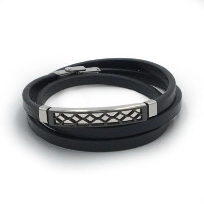 Leather Bracelet for Men Stainless Steel Double Layer Bracelet - Personalized Jewel