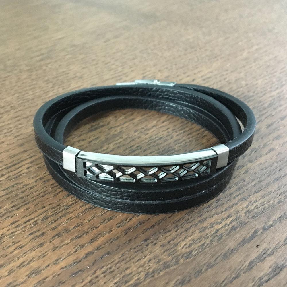 Leather Bracelet for Men Stainless Steel Double Layer Bracelet - Personalized Jewel