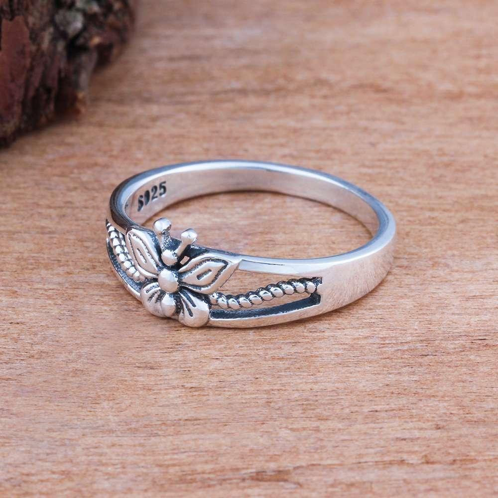 Lively Silver Ring for Women - Butterfly Engraved Ring for Women - Sterling Silver Ring for Women - Casual Wear Silver Ring for Women - Personalized Jewel